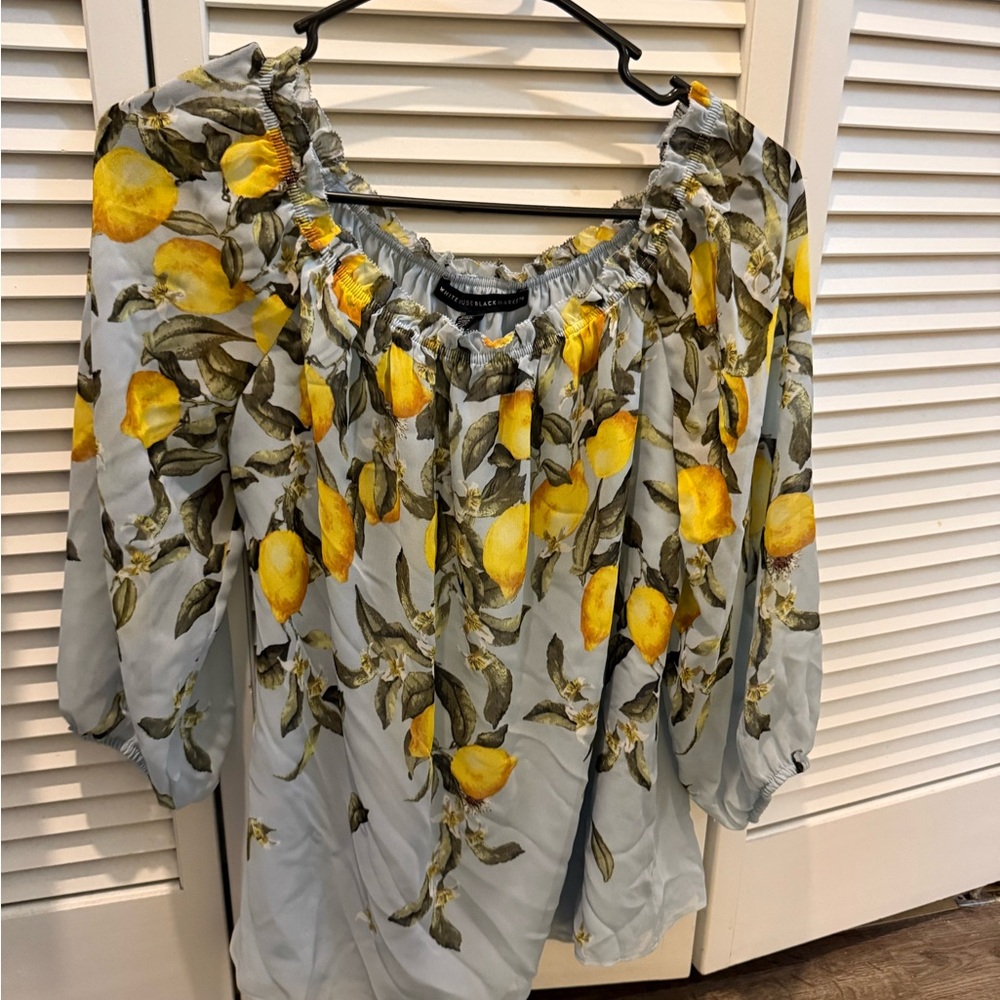 White House Black Market Lemon Print Blouse